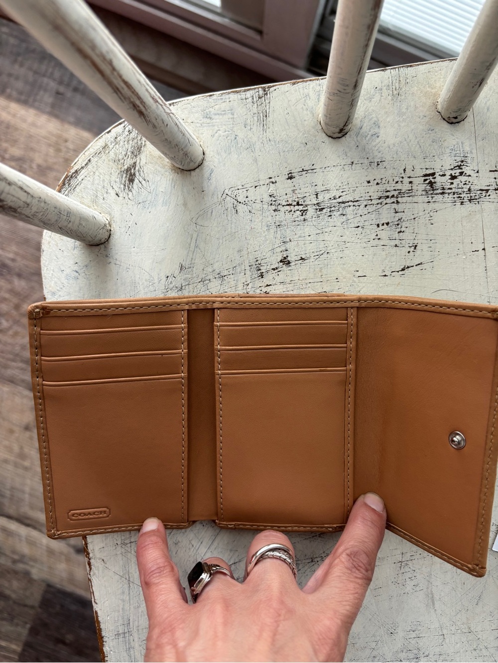 Coach Brown Signature Jacquard and Tan Leather Wallet - Picture 3 of 9